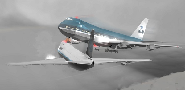  Un rendu CGI des deux 747 détruits lors de la catastrophe de Tenerife, juste avant la collision. 